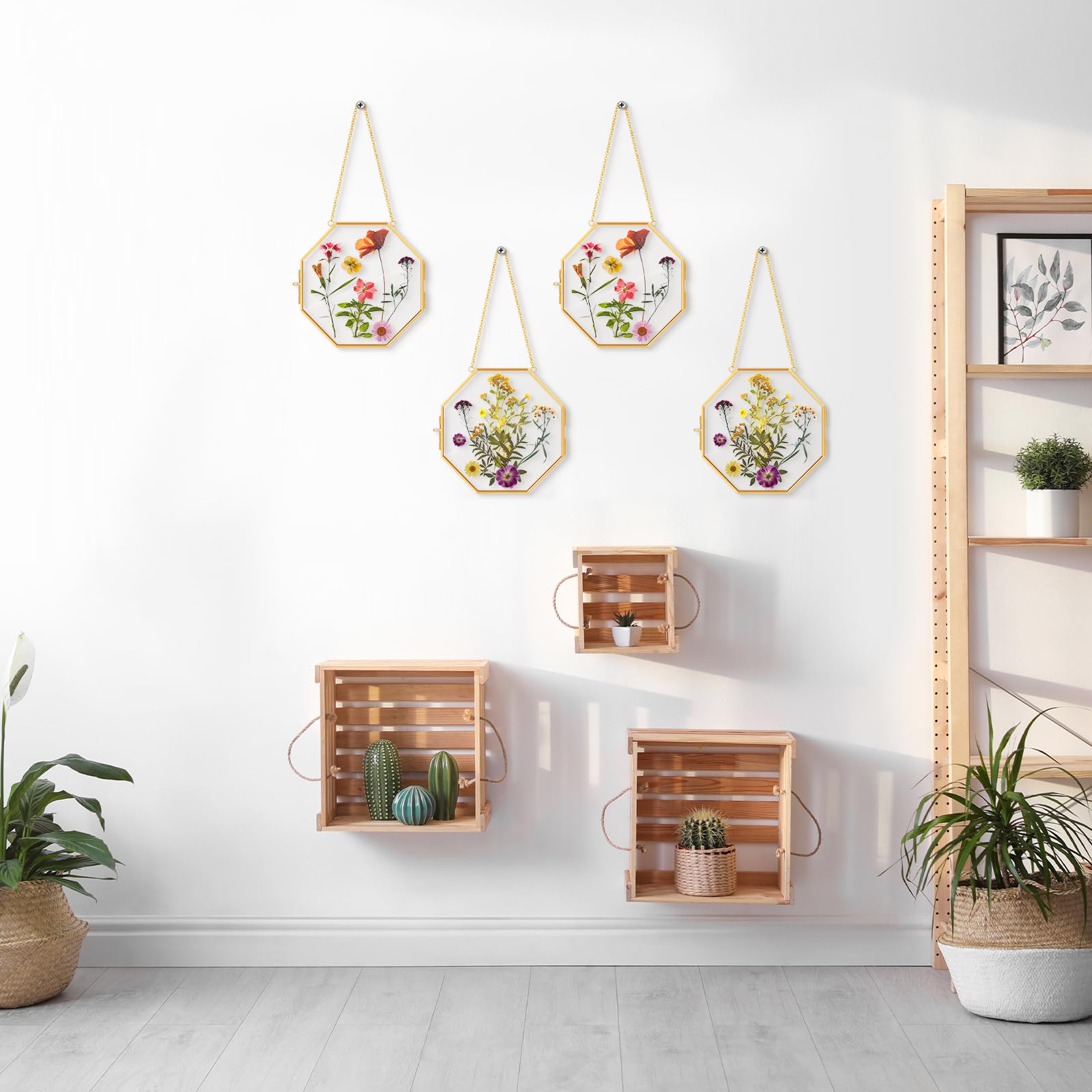 DAKSの置物 Amazon.com - Tioncy 4 Pcs Pressed Flower Frame Brass Hanging Glass